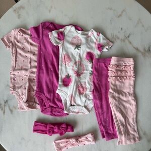 Carters Strawberry baby girl Bodysuits and pant Sets